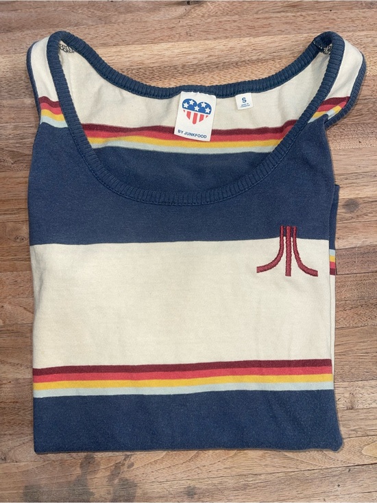 Junk Food Clothing Tops - Junk Food Atari Striped Tank Top Size Small | Retro Graphic | Navy Cream